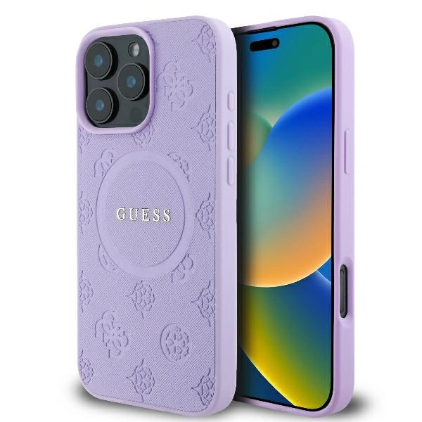 Case Guess GUHMP16XPSAPSMEU Apple iPhone 16 Pro Max hardcase Saffiano Peony Classic Logo MagSafe purple
