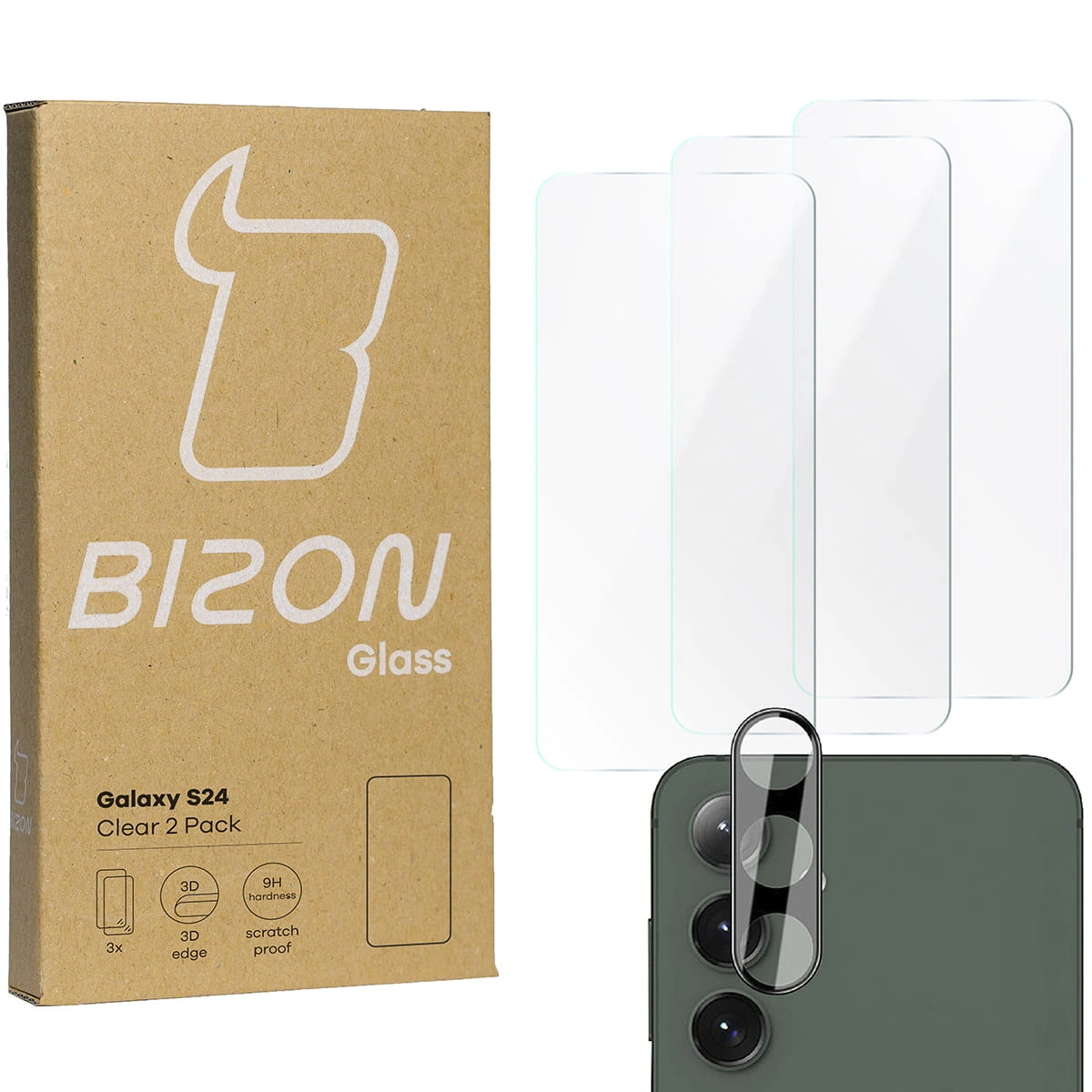 BIZON Clear 3x screen glass + camera glass Samsung Galaxy S24