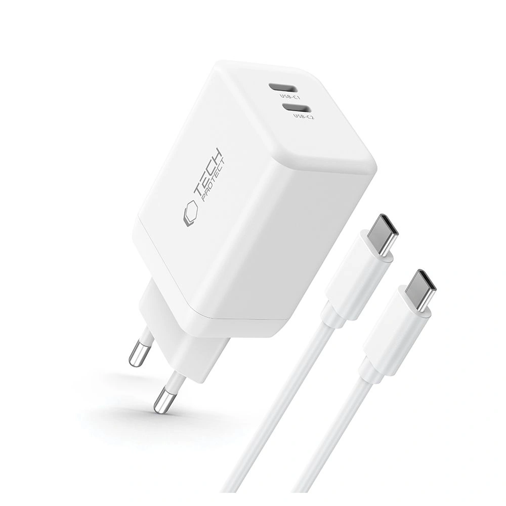 Tech-Protect NC45W-GAN 2xUSB-C Network Charger PD45W + USB-C Cable White