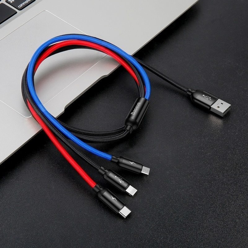 USB Baseus Cable 3in1 USB-C / Lightning / Micro 3A 1,2m Black