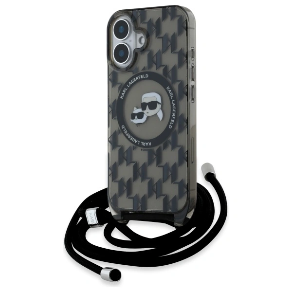 Karl Lagerfeld KLHMP16SHCKCKLCK Apple iPhone 16 hardcase IML Crossbody Monogram Karl & Choupette Head MagSafe black