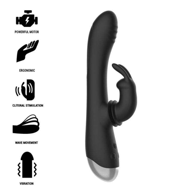 BLACK&SILVER- DJ. ADAM RECHARGEABLE SILICONE RABBIT STIMULATOR BLACK