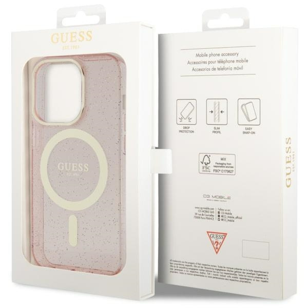 Guess GUHMP14XHCMCGP Apple iPhone 14 Pro Max pink hardcase Glitter Gold MagSafe