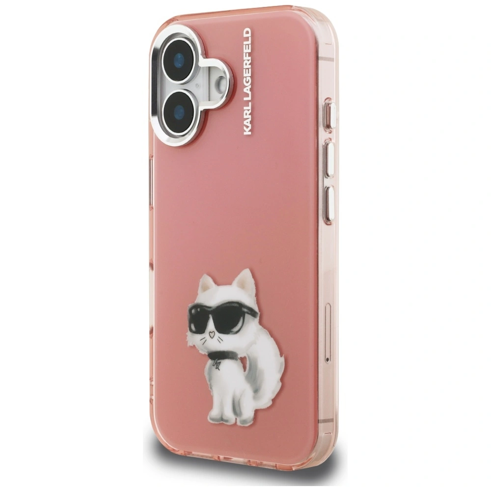 Etui Karl Lagerfeld IML Aquarelle Choupette & Logo do Apple iPhone 16 różowy