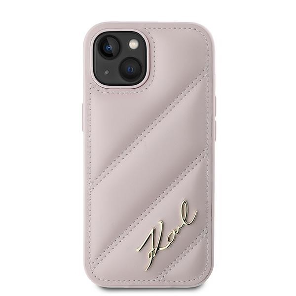 Karl Lagerfeld KLHCP14SPQDSMGP Apple iPhone 14 / 15 / 13 hardcase Diagonal Quilted Script pink