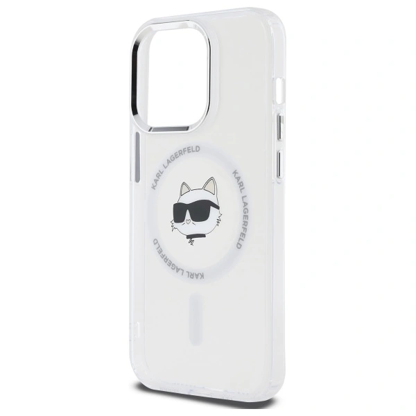 Karl Lagerfeld KLHMP13LHLSCHH Apple iPhone 13 Pro hardcase IML Metal Choupette Head MagSafe white
