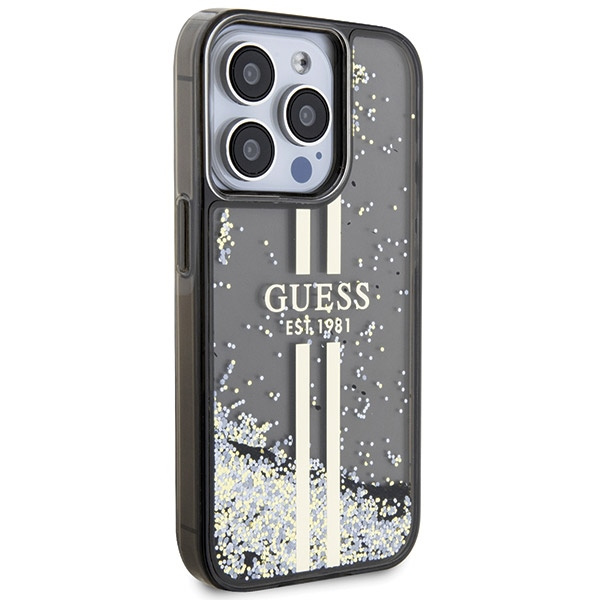 Guess GUHCP15LLFCSEGK Apple iPhone 15 Pro hardcase Liquid Glitter Gold Stripes black