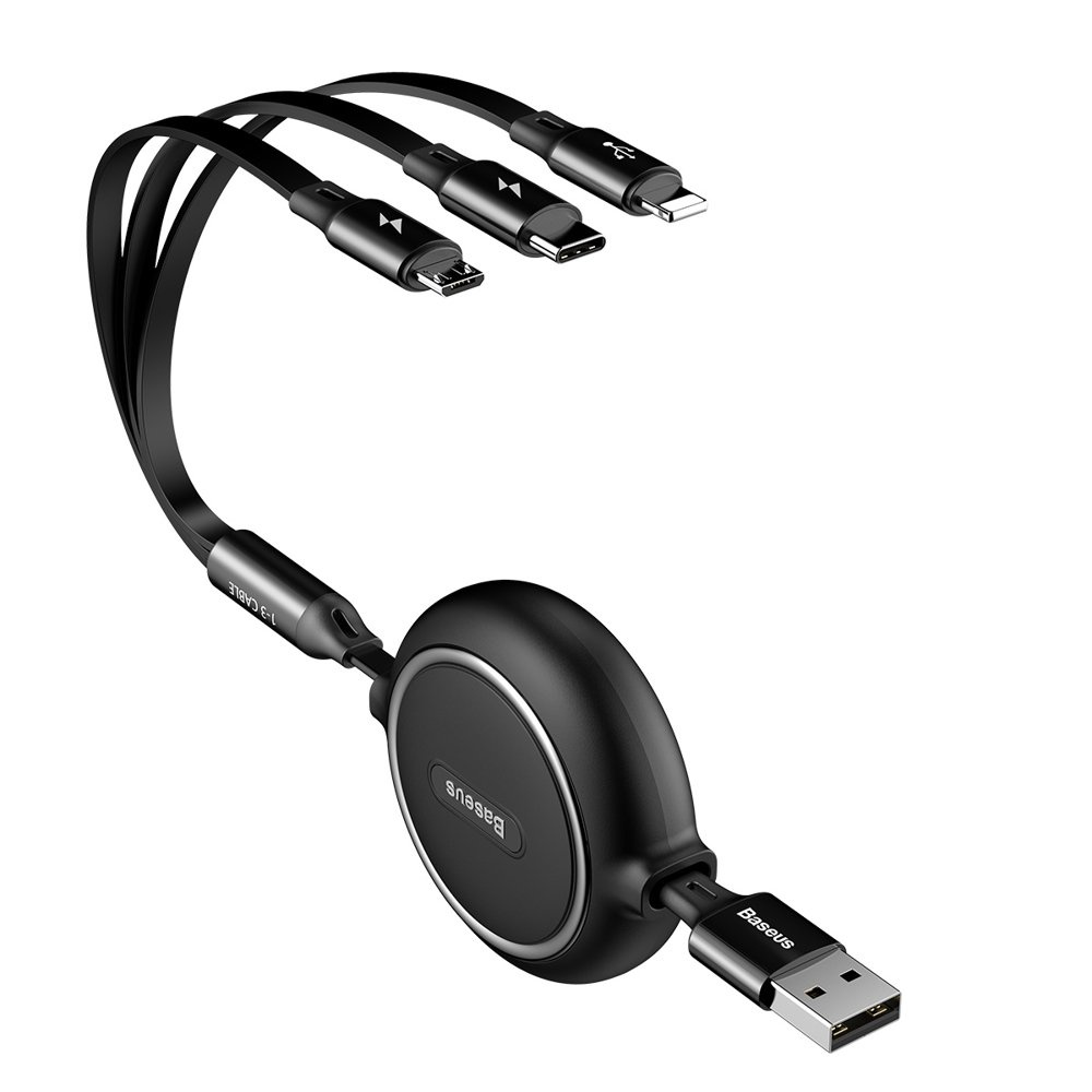 Baseus Golden Loop 3in1 USB-A/microUSB - Lightning - USB-C Cable 3.5A 35cm-120cm black