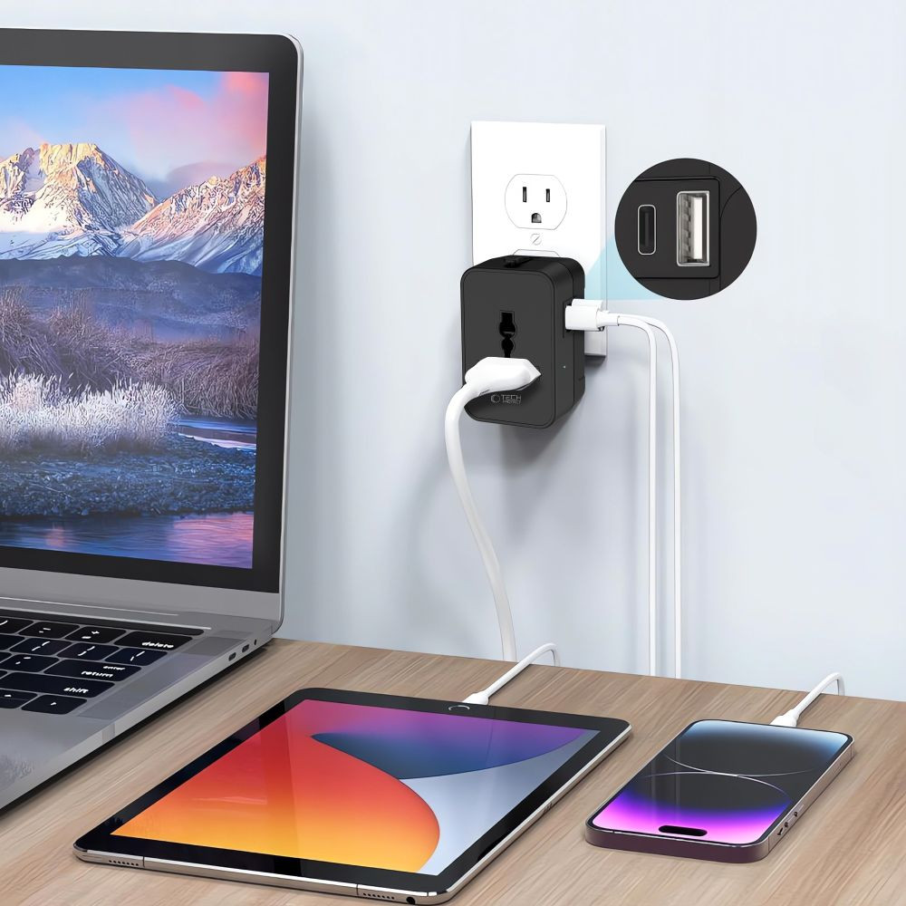 Adapter podróżny Tech-Protect TA300 Travel Adapter EU / UK / US / AU Black