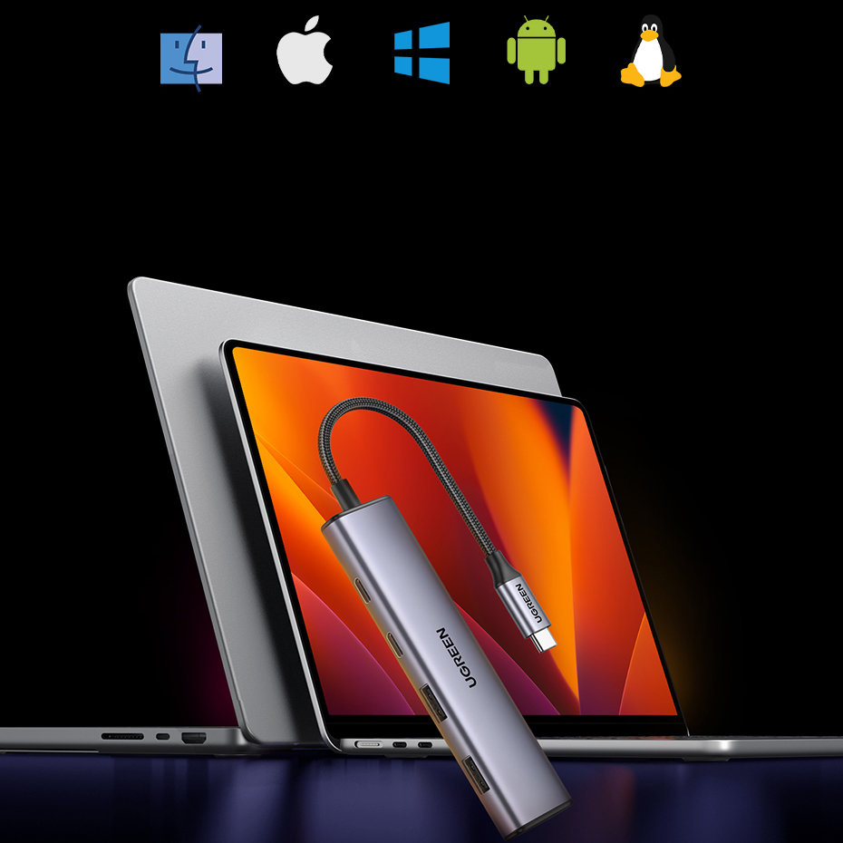 UGREEN CM473 Hub USB-C to 2xUSB-A, 2xUSB-C, 20 cm (grey)