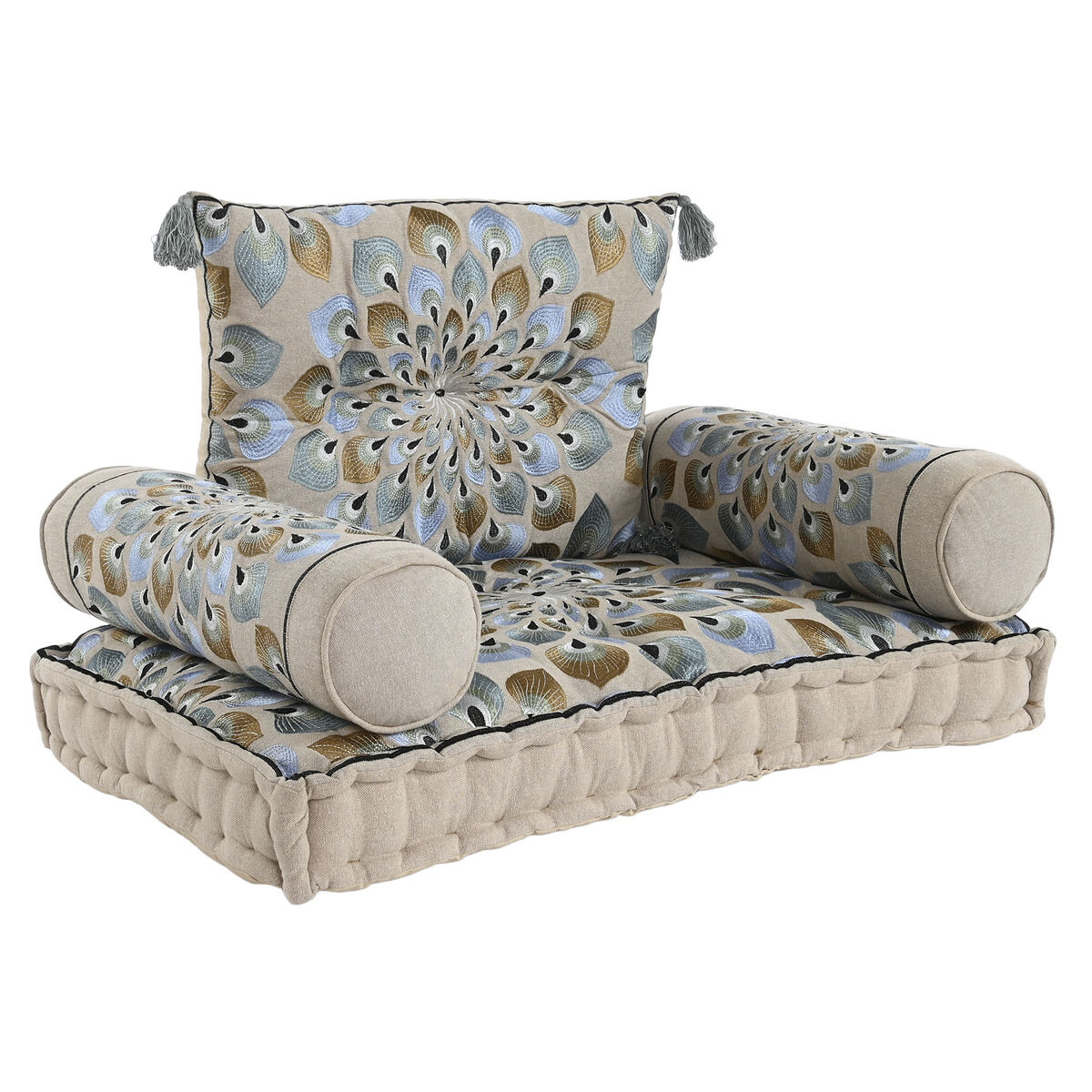 Armchair DKD Home Decor Blue Beige 90 x 55 x 18 cm