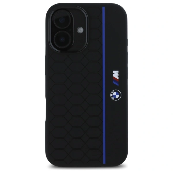 BMW BMHMP16S23SHEB Apple iPhone 16 hardcase Silicone Hexagon Blue Line MagSafe black