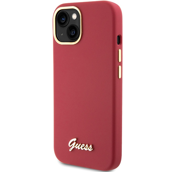 Guess GUHCP15SSMBSLM iPhone 15 magenta hardcase Silicone Script Metal Logo & Frame