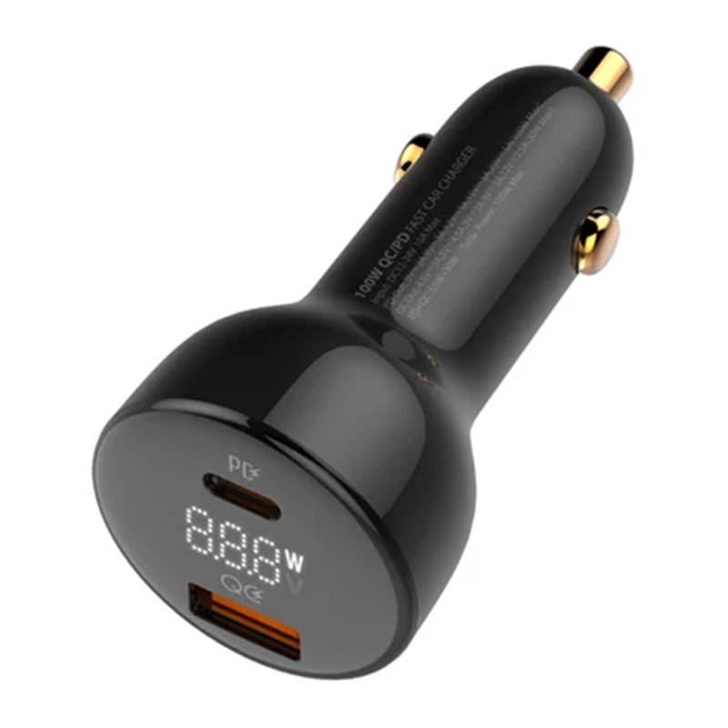 LDNIO C101 Car Charger, USB-A + USB-C, 100W + USB-C/USB-C Cable (black)