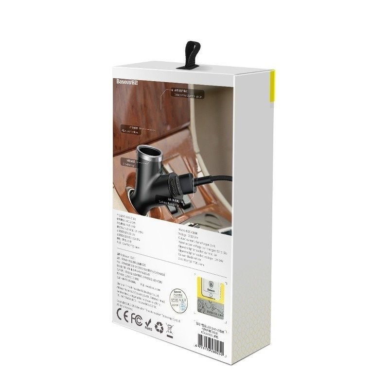 Car Charger Baseus Y Type 2xUSB 3,4A 40W Black