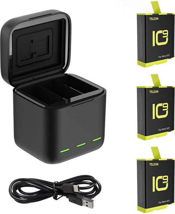 Telesin 3-slot charger Box for GoPro Hero 9 / Hero 10 + 3 batteries (GP-BNC-902-B)