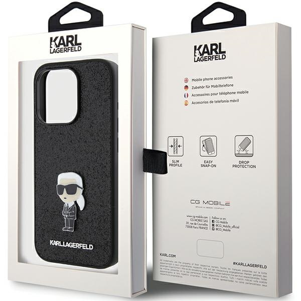 Karl Lagerfeld KLHCP15LGKNPSK Apple iPhone 15 Pro hardcase Fixed Glitter Ikonik Logo Metal Pin black