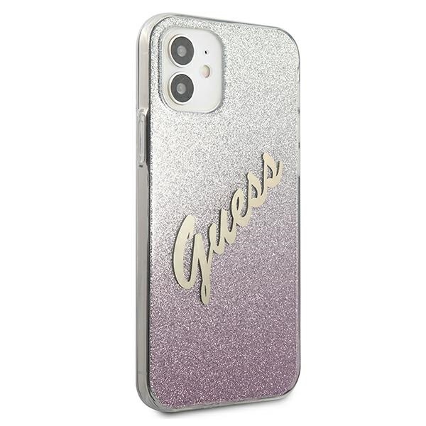 Guess GUHCP12SPCUGLSPI Apple iPhone 12 mini pink hardcase Glitter Gradient Script