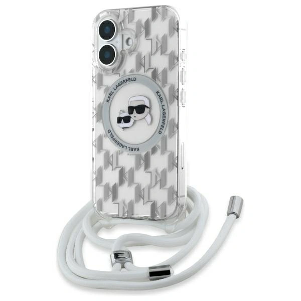 Karl Lagerfeld KLHMP16SHCKCKLCT Apple iPhone 16 hardcase IML Crossbody Monogram Karl & Choupette Head MagSafe transparent
