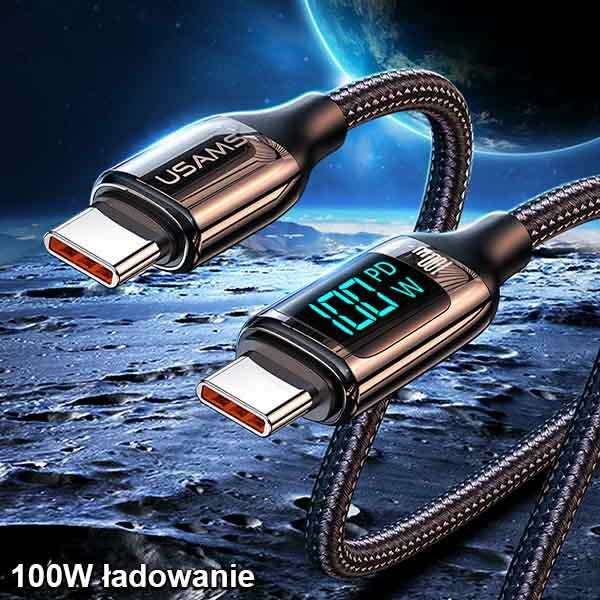 USAMS Nylon Cable U78 USB-C - USB-C LED 1.2m 100W Fast Charging black SJ546USB01 (US-SJ546 )