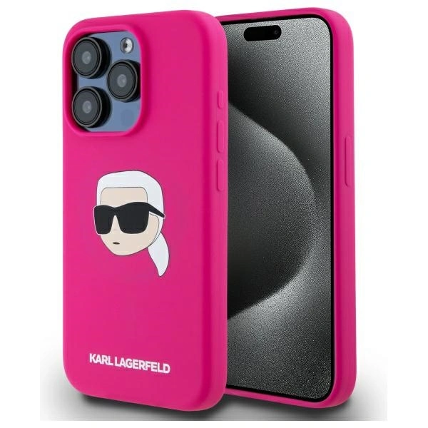 Karl Lagerfeld KLHMP15LSKHPPLF Apple iPhone 15 Pro hardcase Silicone Karl Head Print MagSafe fuschia