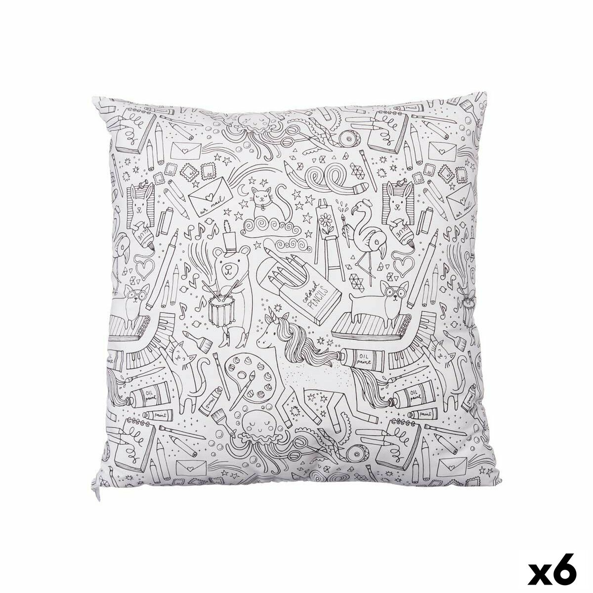 Cushion White Black Cloth 43 x 13 x 43 cm For painting (6 Units)