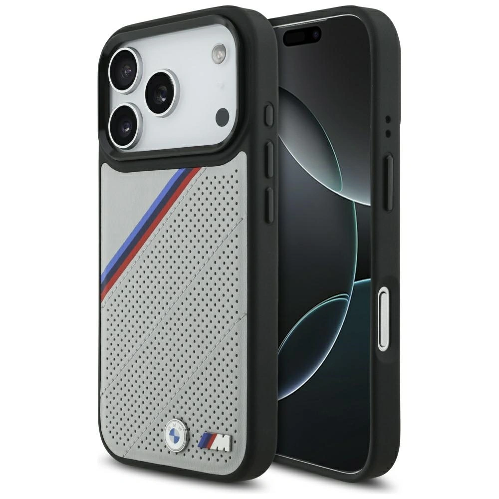 Etui BMW M Tricolor Metal Logo MagSafe do Apple iPhone 17 Pro szary