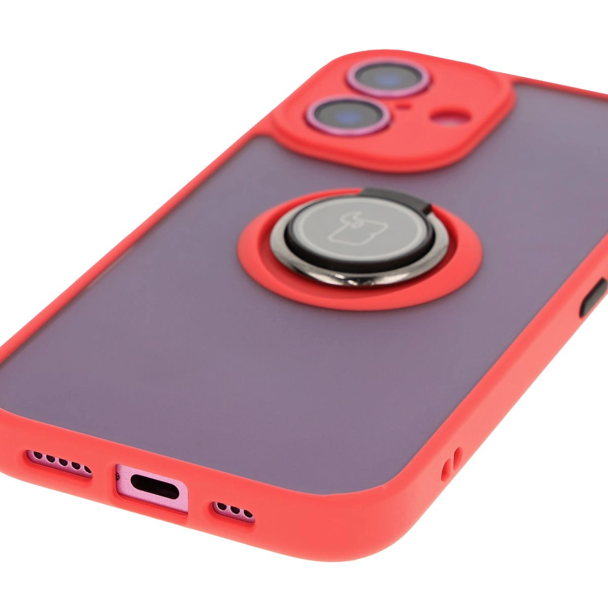 Bizon Case Hybrid Ring Apple iPhone 16 smoky with a red frame