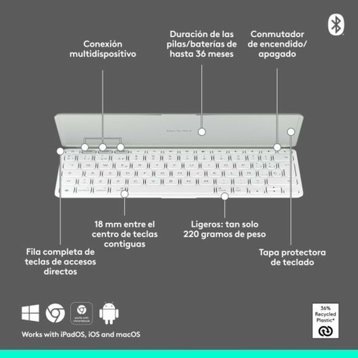 Bluetooth Keyboard Logitech 920-013011 Spanish Qwerty Grey White/Grey