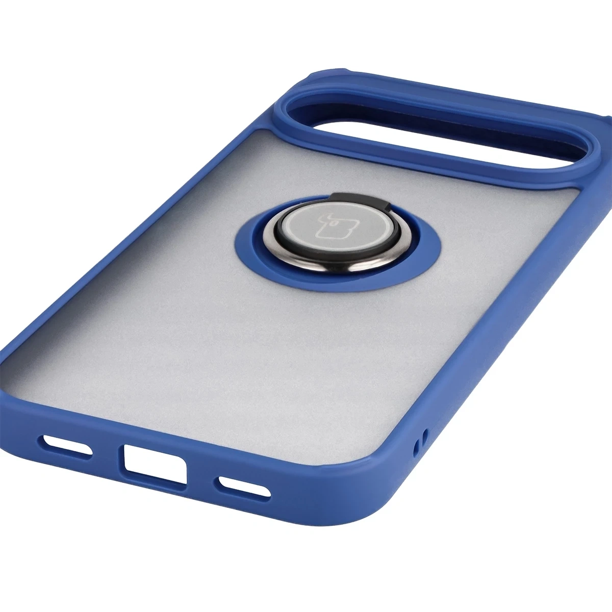 Etui z uchwytem na palec Bizon Case Hybrid Ring do Google Pixel 10 Pro XL przydymione z granatową ramką