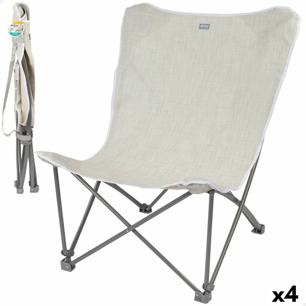 Foldable Camping Chair Aktive Beige 78 x 90 x 76 cm (4 Units)