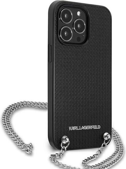 Karl Lagerfeld KLHCP13LPMK Apple iPhone 13 Pro hardcase black Leather Textured and Chain