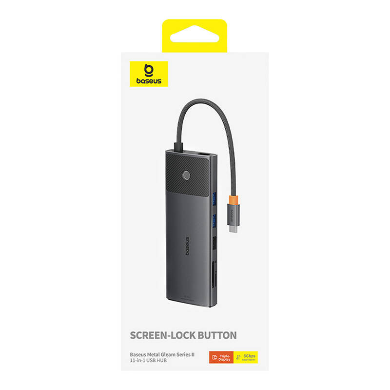 Baseus Metal Gleam HUB 11in1 USB-C / 2xUSB-A 2.0, 2xUSB-A 3.0, USB-C PD, 2xHDMI, DisplayPort, ‎RJ45, ‎TF/SD