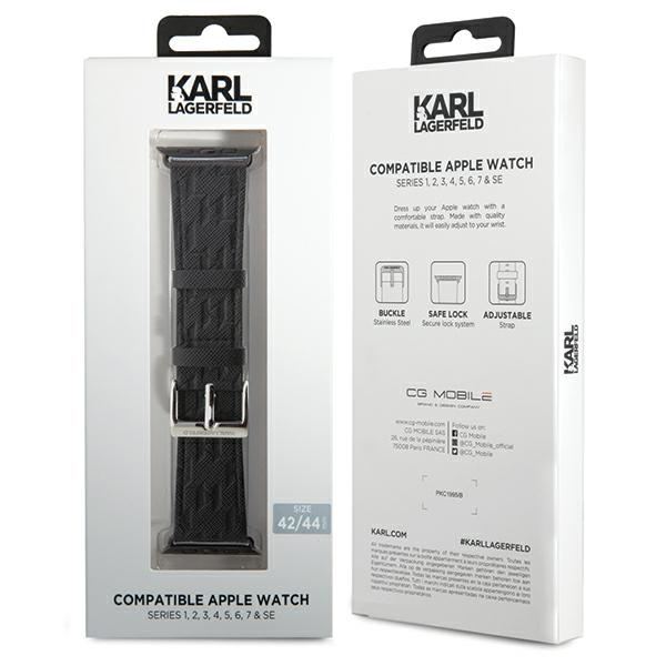 Karl Lagerfeld KLAWLSAKLHPK Apple Watch 4/5/6/7/SE/8/9/Ultra 44/45/49mm strap Saffiano Monogram black