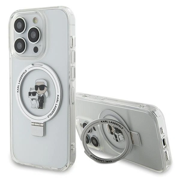 Karl Lagerfeld KLHMP15LHMRSKCH Apple iPhone 15 Pro hardcase Ring Stand Karl&Choupettte MagSafe white