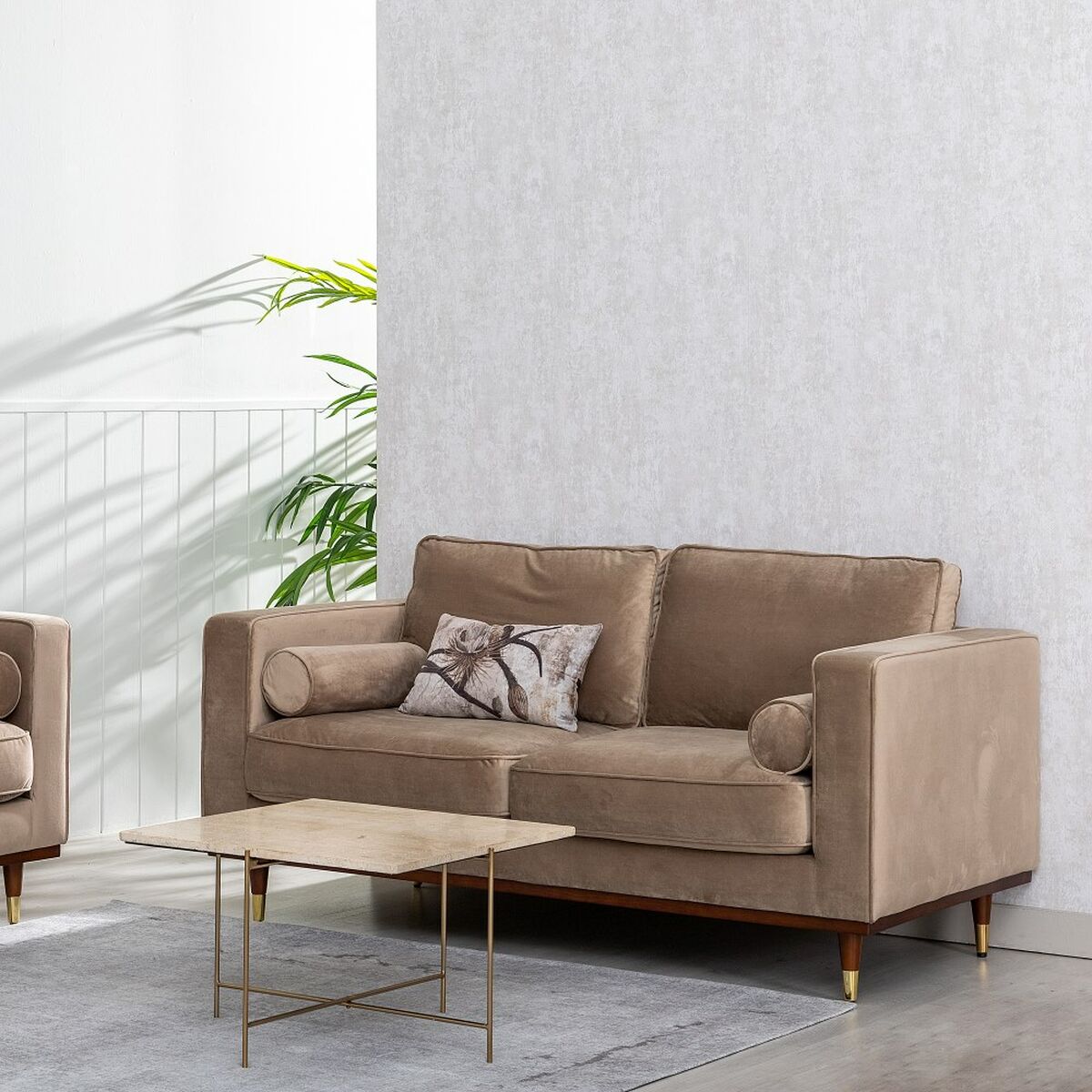 Sofa 172 x 89 x 91 cm Szampan Tkanina syntetyczna Drewno Aksamit