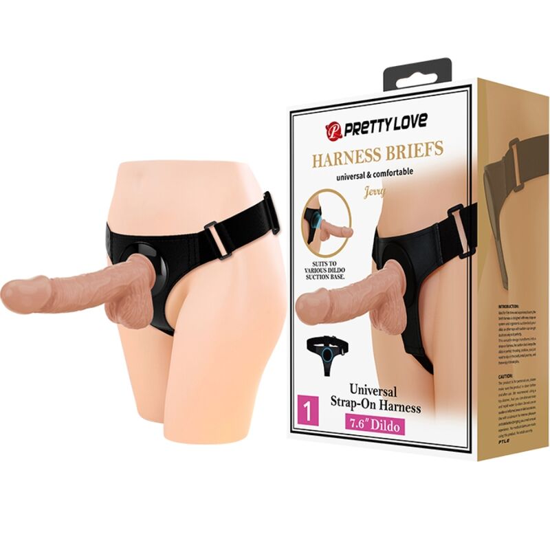 PRETTY LOVE - HARNESS BRIEFS UNIVERSAL HARNESS WITH DILDO JERRY 21.8 CM NATURAL