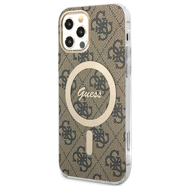 Guess GUBPP12MH4EACSW Case + Wireless Charger Apple iPhone 12/12 Pro brown hard case 4G Print MagSafe
