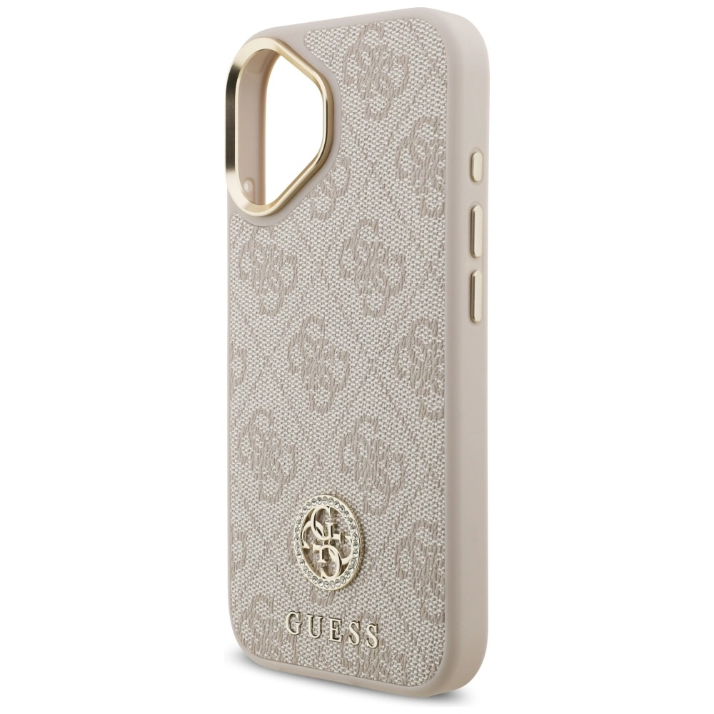 Etui Guess 4G Strass Logo & Big Strap Metal Buttons MagSafe do Apple iPhone 17 różowy