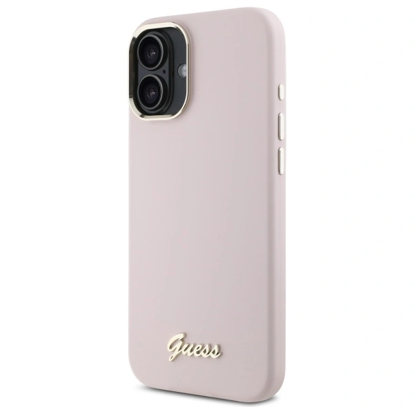 Guess GUHCP16MSMBSLP Apple iPhone 16 Plus hardcase Silicone Script Metal Logo & Frame pink