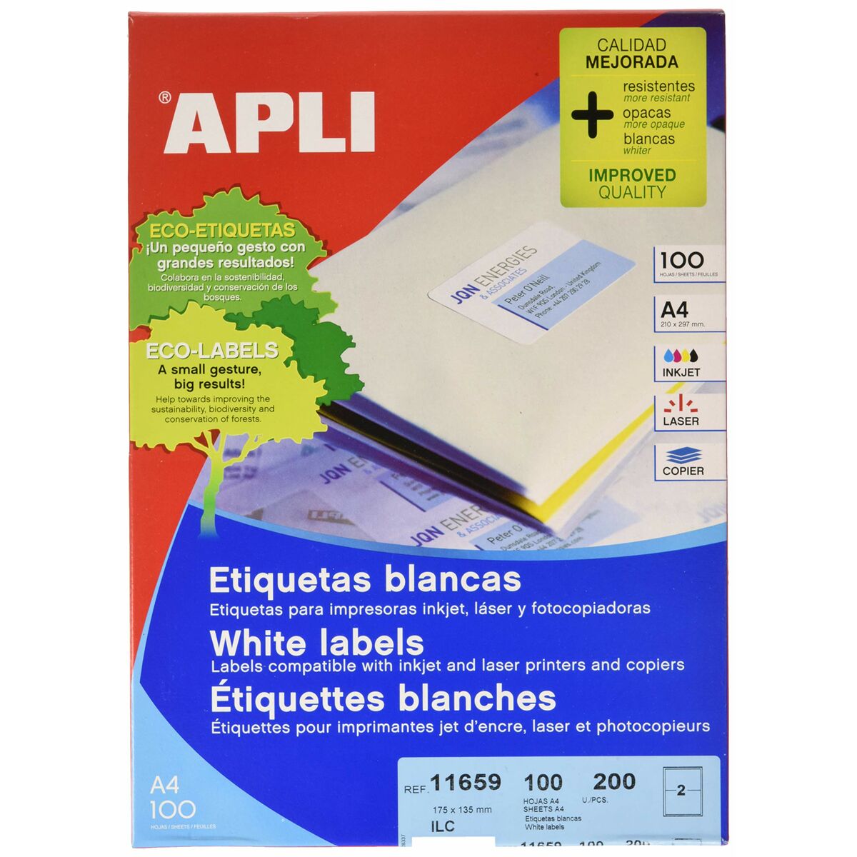 Adhesive labels Apli 100 Sheets 175 x 135 mm White