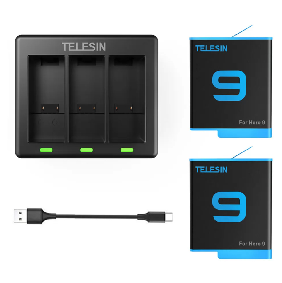 Telesin 3-slot charger for GoPro Hero 9 / Hero 10 + 2 batteries (GP-BTR-903)