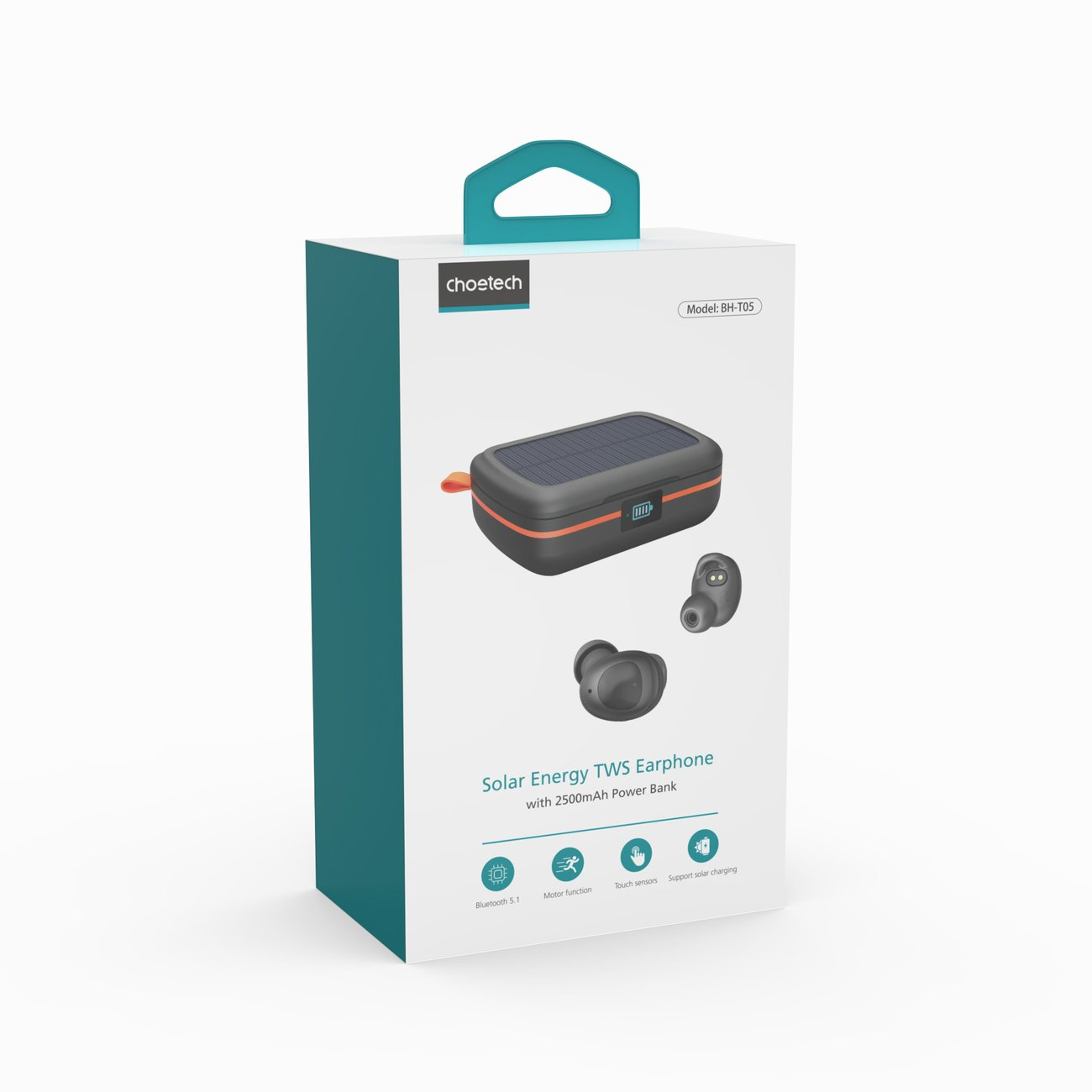 Choetech BH-T05 TWS Earphones waterproof, solar charger, powerbank 2500mAh black