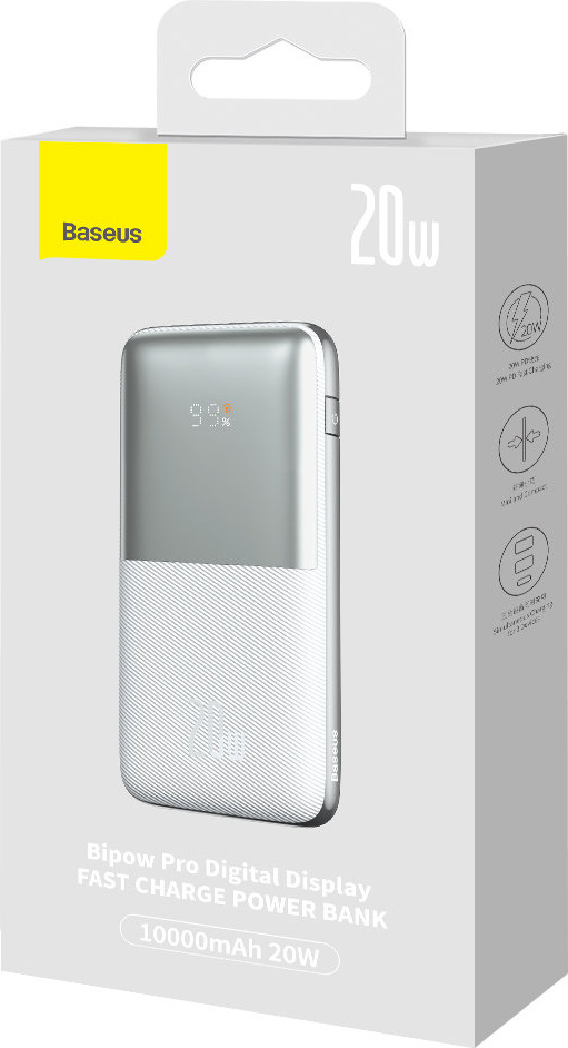 Baseus Bipow Pro powerbank 10000mAh 20W 2x USB-A + USB-C + USB 3A 0.3m cable white