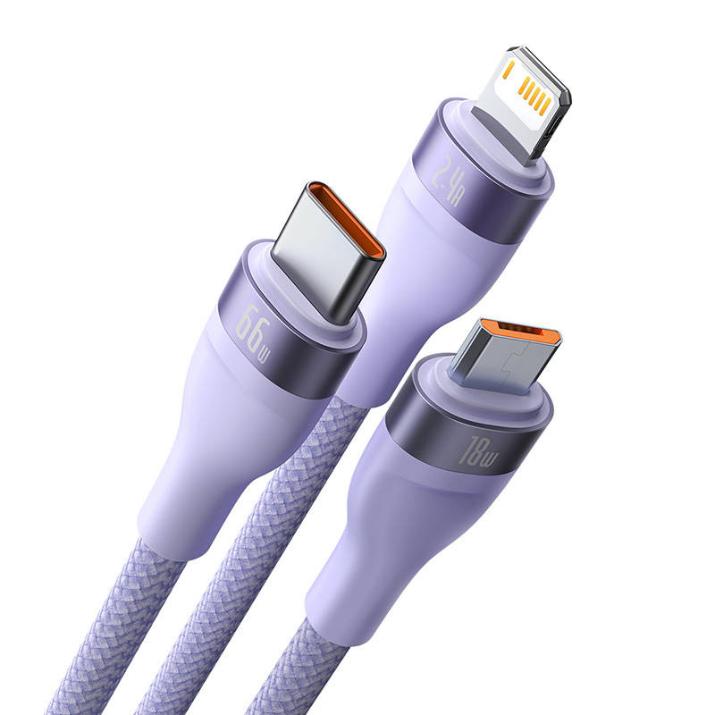 Baseus Flash II 3in 1 Cable, USB-USB-C/microUSB/Lightning, 66W, 1.2m (purple)