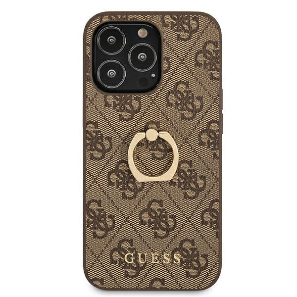 Guess GUHCP13L4GMRBR Apple iPhone 13 Pro brown hardcase 4G with ring stand