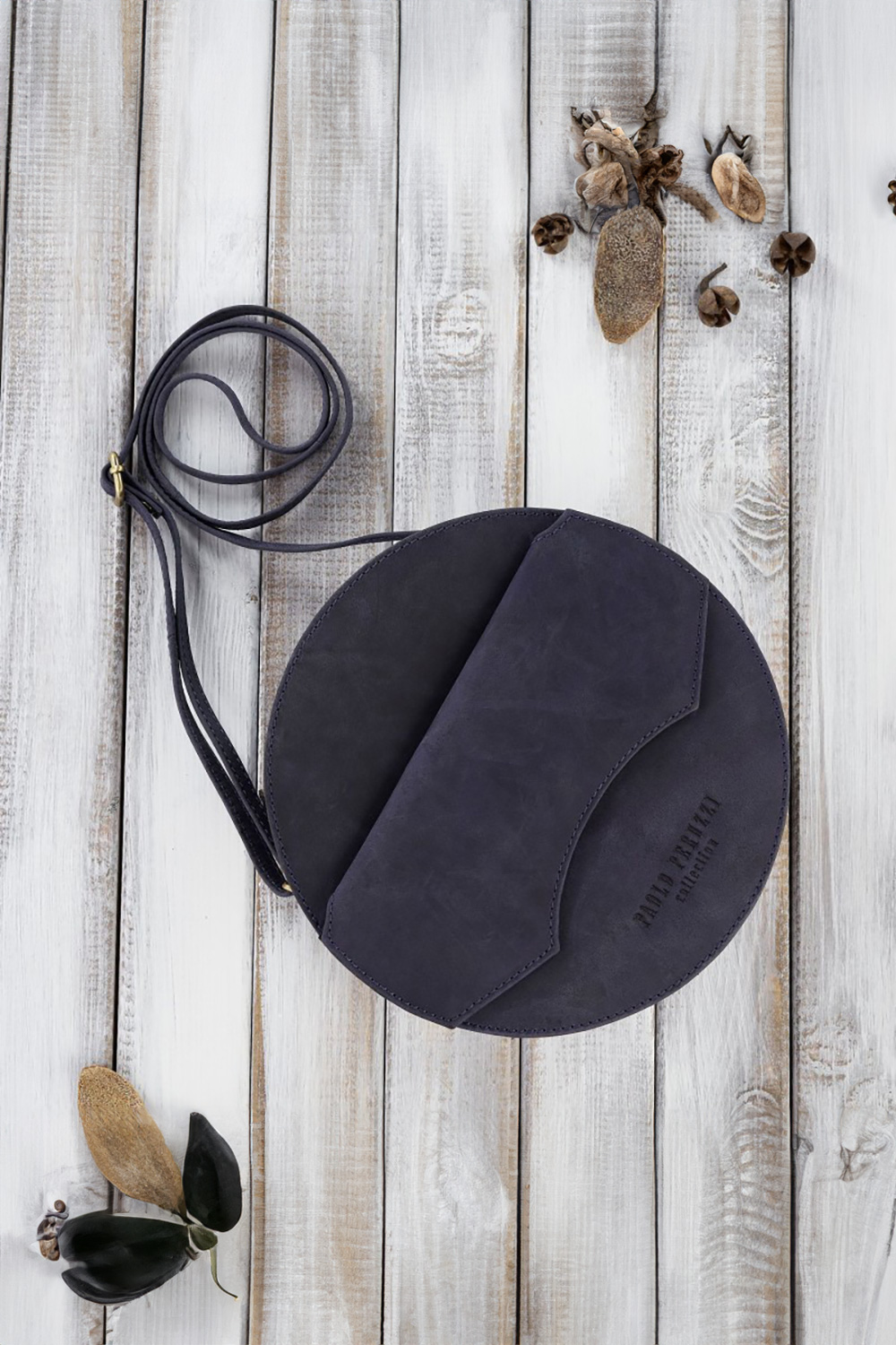  Natural leather bag model 191528 Galanter  navy blue