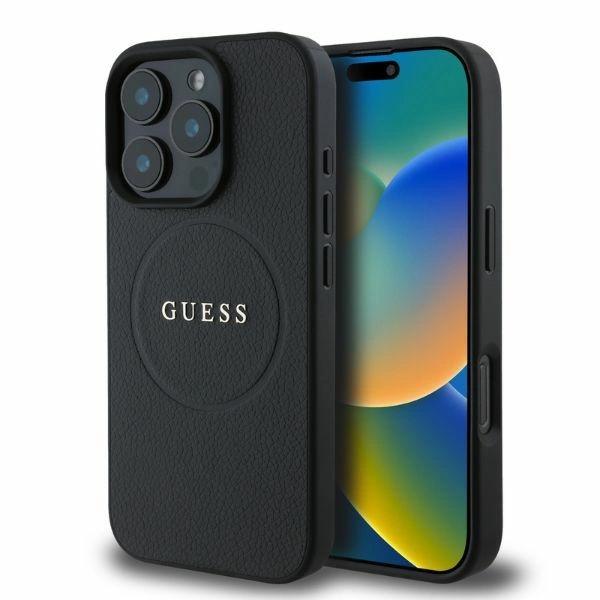 Case Guess GUHMP16XPGHSMMK Apple iPhone 16 Pro Max hardcase Grained Ring MagSafe black