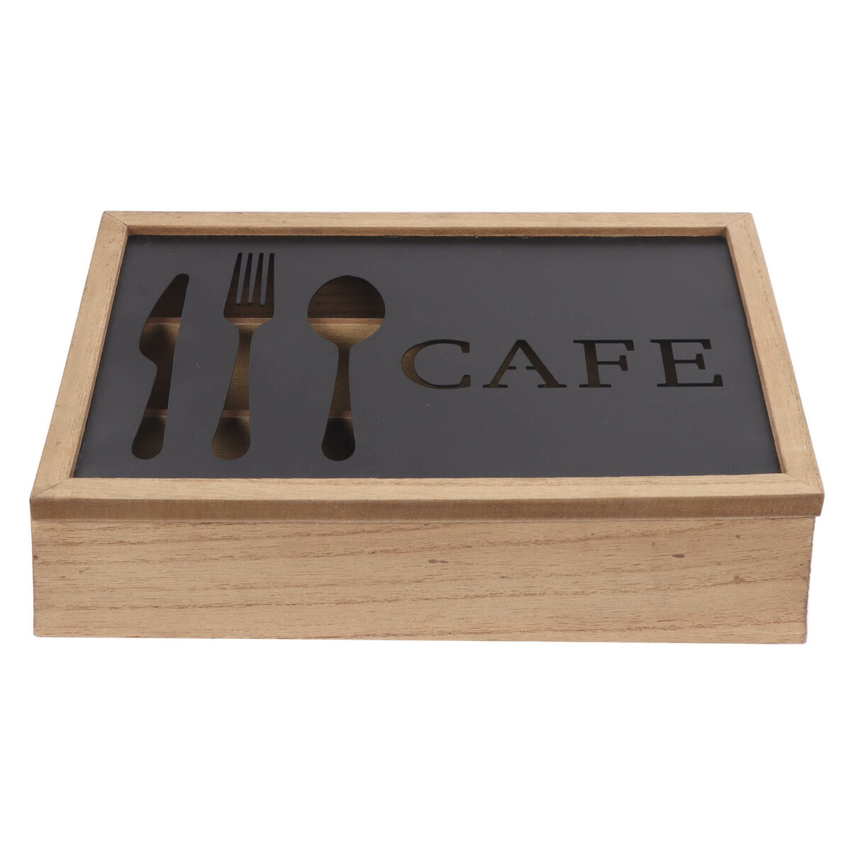 Cutlery Organiser DKD Home Decor Black Metal Brown Vintage MDF Wood (25 x 18 x 6 cm)
