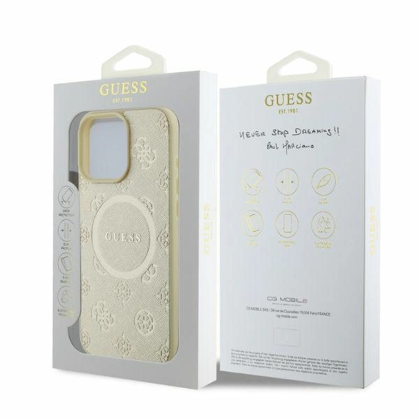 Case Guess GUHMP16LPSAPSMED Apple iPhone 16 Pro hardcase Saffiano Peony Classic Logo MagSafe gold